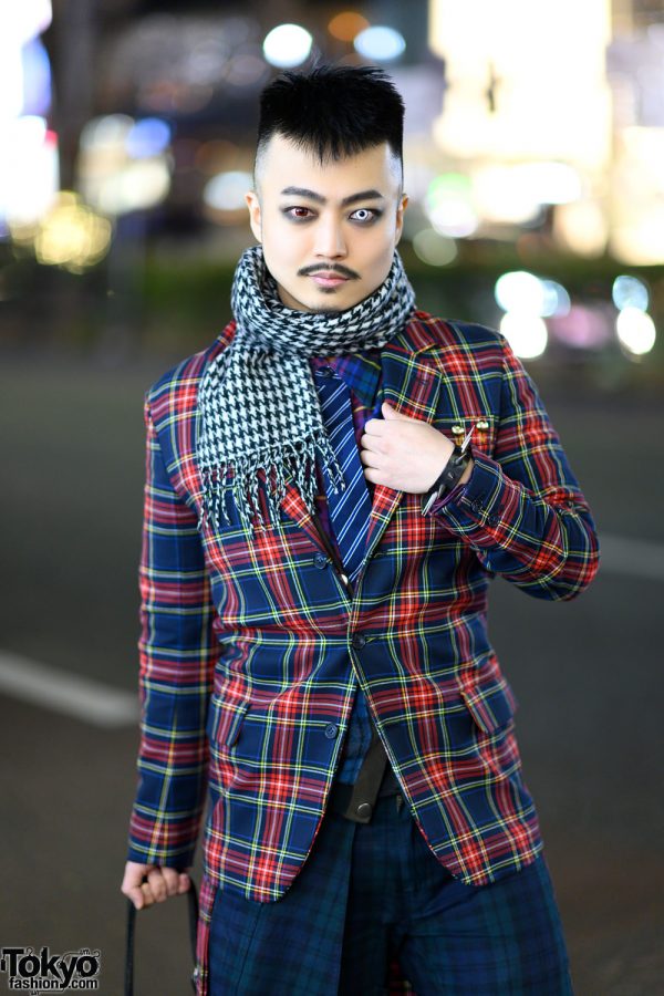 Harajuku Plaid Street Style w/ Printed Scarf, Striped Necktie, Colored ...
