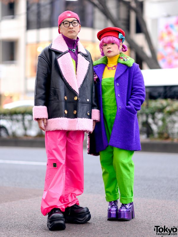 Colorful Harajuku Couple Winter Street Styles w/ Moschino, Kenzo x H&M, Pinnap, Punk Cake, ESQAPE & Demonia Platforms