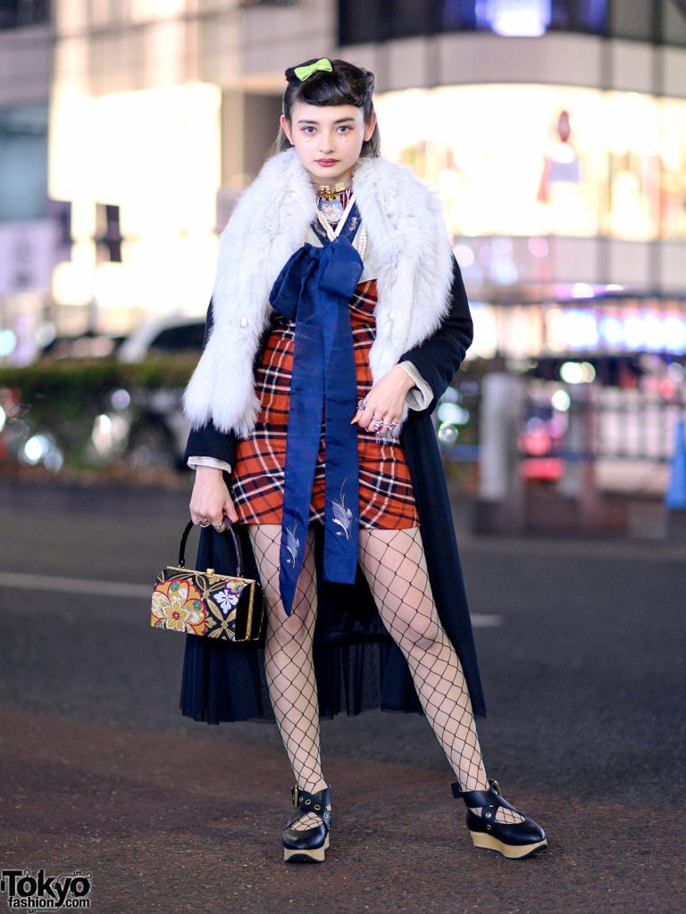 Harajuku Streetwear Style w/ Snidel Coat & Plaid Dress, Fishnets ...