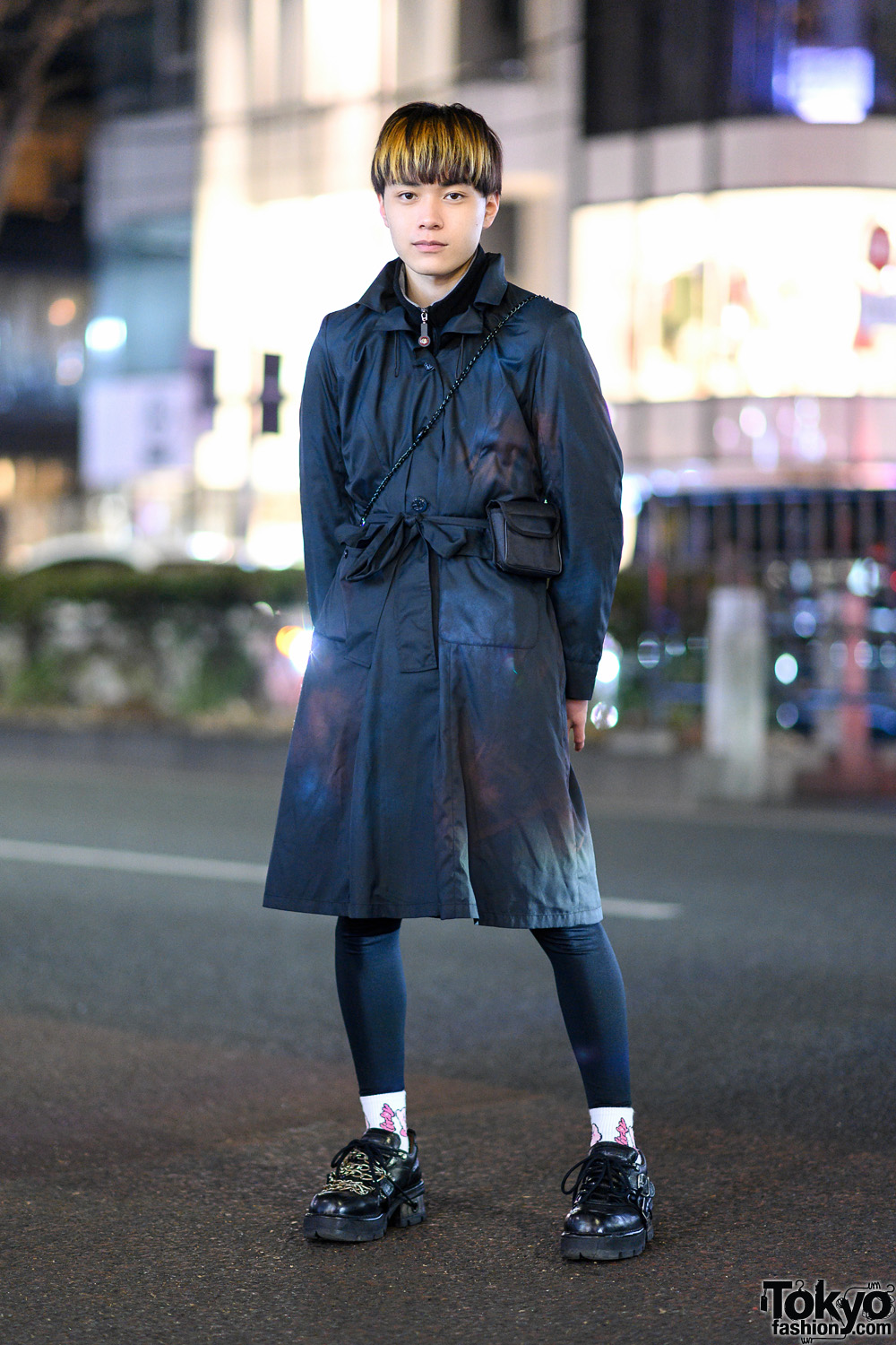 Harajuku Menswear Street Style w/ Belted Coat, San To Nibun No Ichi Turtleneck, Kirby Socks & New Rock Chain Shoes