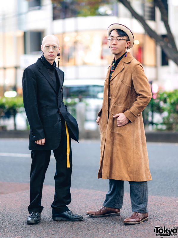Tokyo Menswear Street Styles w/ Burberry Plaid Suit, Dr. Martens, Suede Coat, YSL, Balenciaga & Ibuqui Tassel Earring
