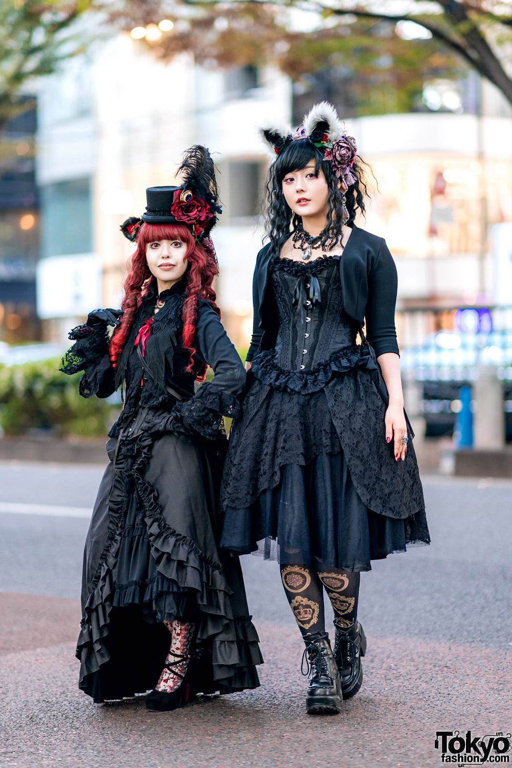 Gothic Lolita Street Styles w/ Furry Ears, MR Corset, Innocent World Ruffle Skirts, Baby The Stars Shine Bright, Mary West Necklaces & Vivienne Westwood Bag