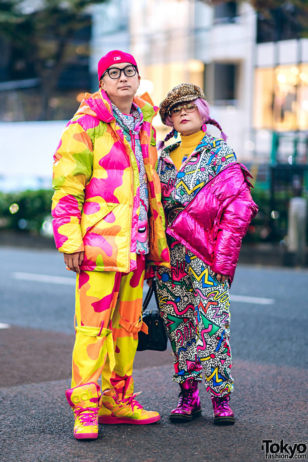 Harajuku Duo in Colorful Winter Street Styles w/ Adidas x Jeremy Scott  Camouflage Print, Kobinai Puffer Jacket, Dr 