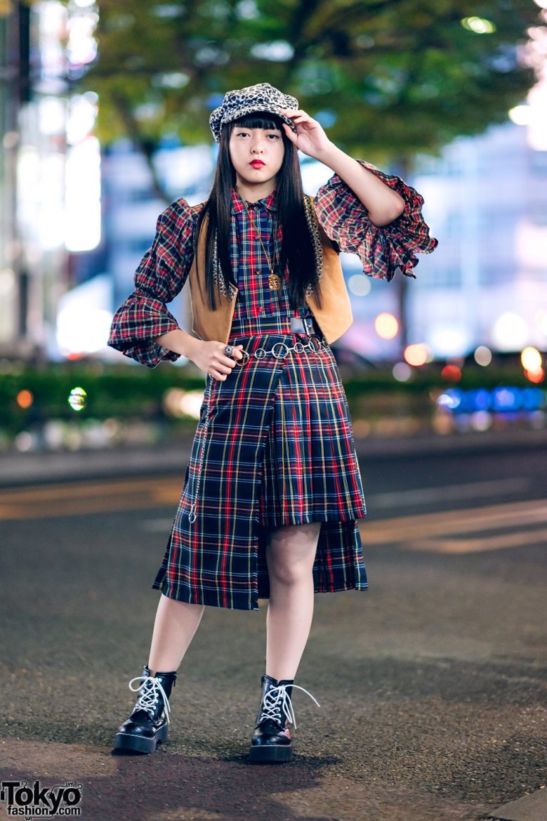 Harajuku plaid beret KF90432