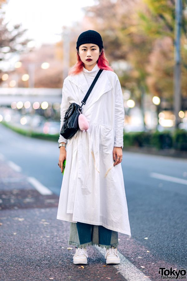 Minimalist Street Style in Harajuku w/ White Coat, MISBHV Patchwork ...