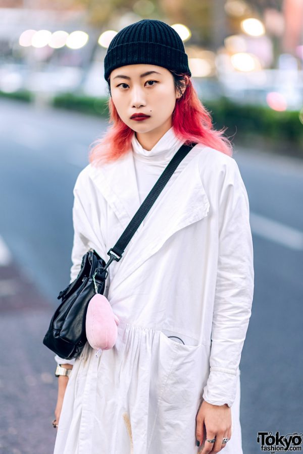 Minimalist Street Style in Harajuku w/ White Coat, MISBHV Patchwork ...