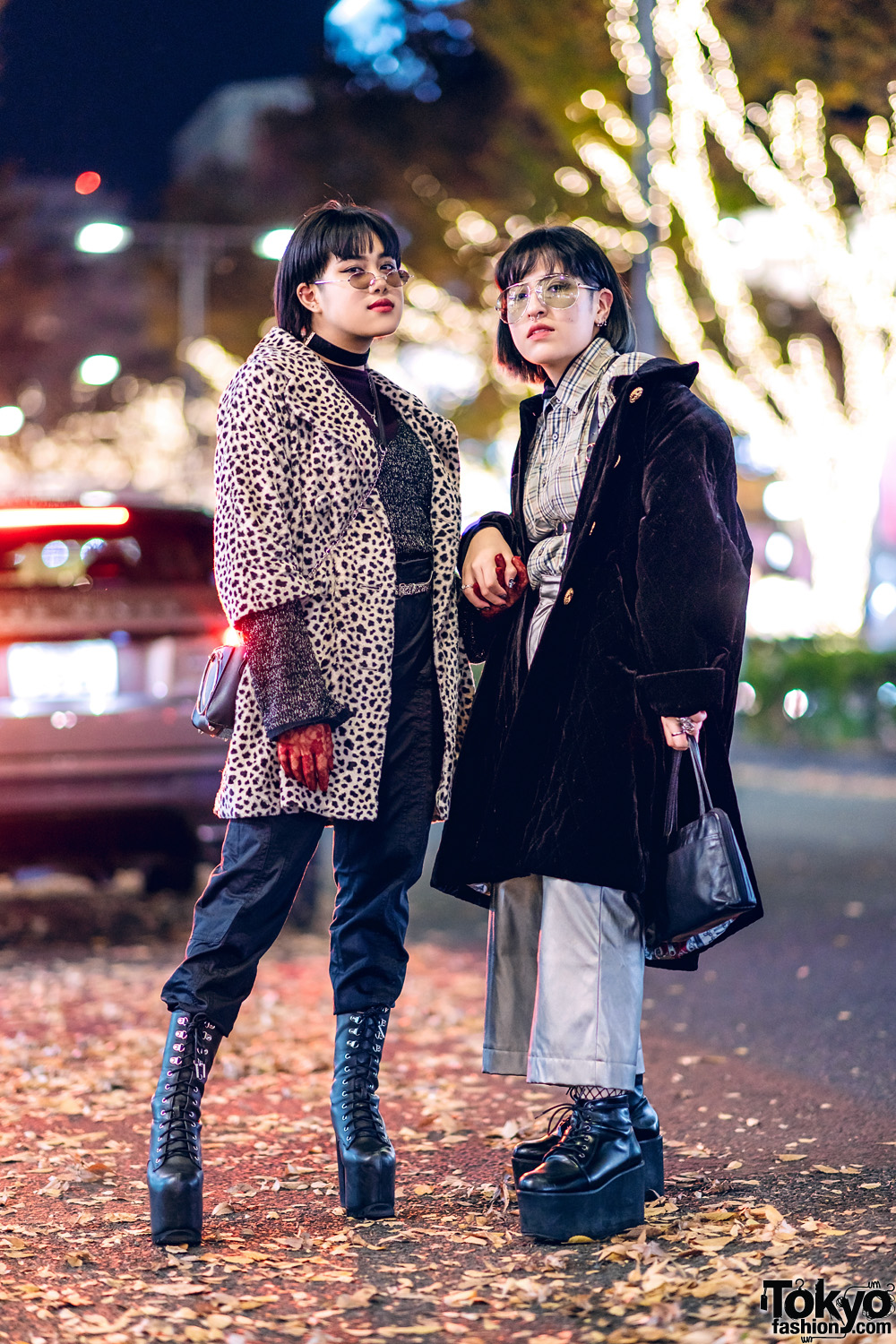 Japanese Winter Street Styles w/ Leopard Coat, Plaid Shirt, San To Nibun No Ichi, Oh Pearl, Dolls Kill & Leather Harness