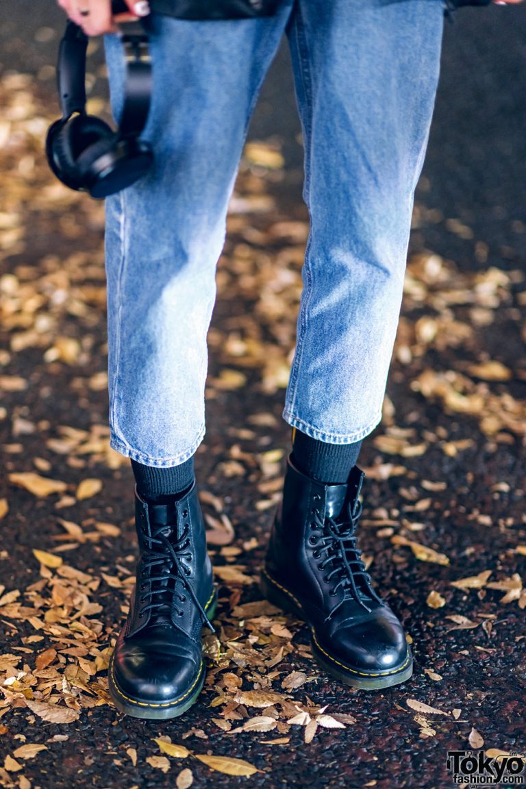 Japanese Male Model Street Style w/ Vintage Black Leather Jacket ...