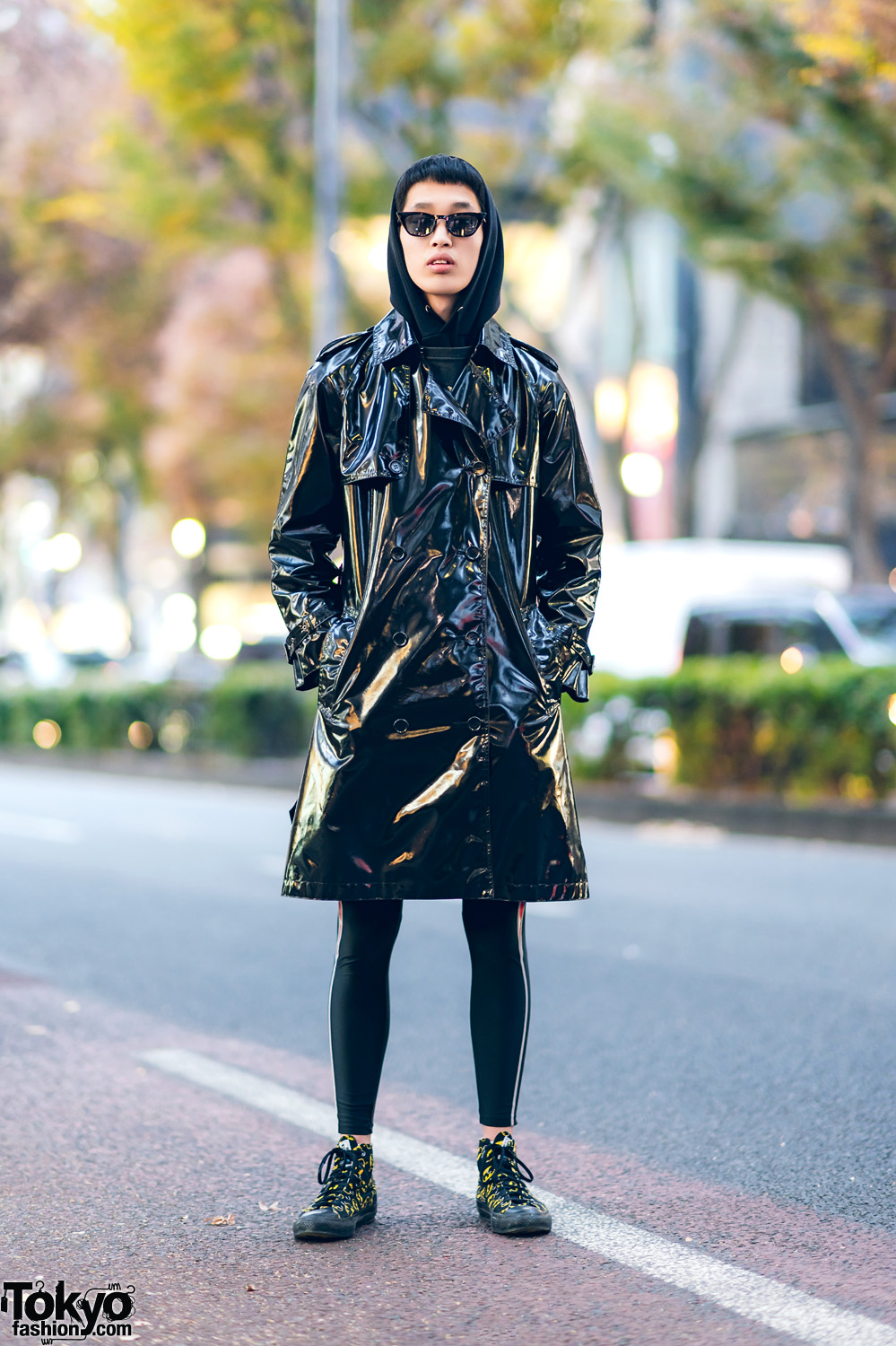 Tokyo Street Style w/ Jean Paul Gaultier Vinyl Trench, Pointy