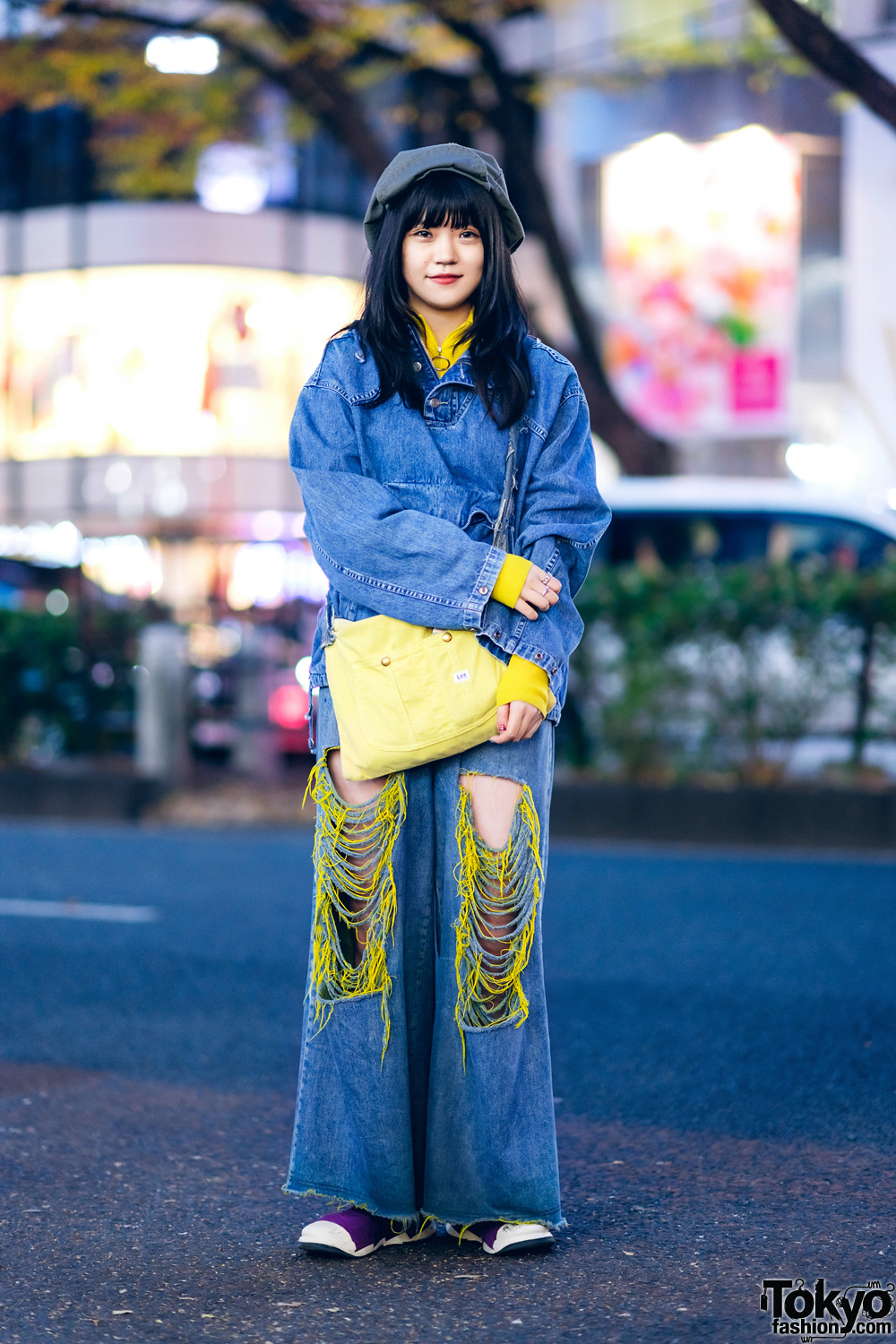 Chic Denim Streetwear Style w/ Kangaroo Pocket Denim Jacket, Gap Sweater,  Little Sunny Bite Ripped Jeans, Fessura Sneakers & Lee Bag – Tokyo Fashion