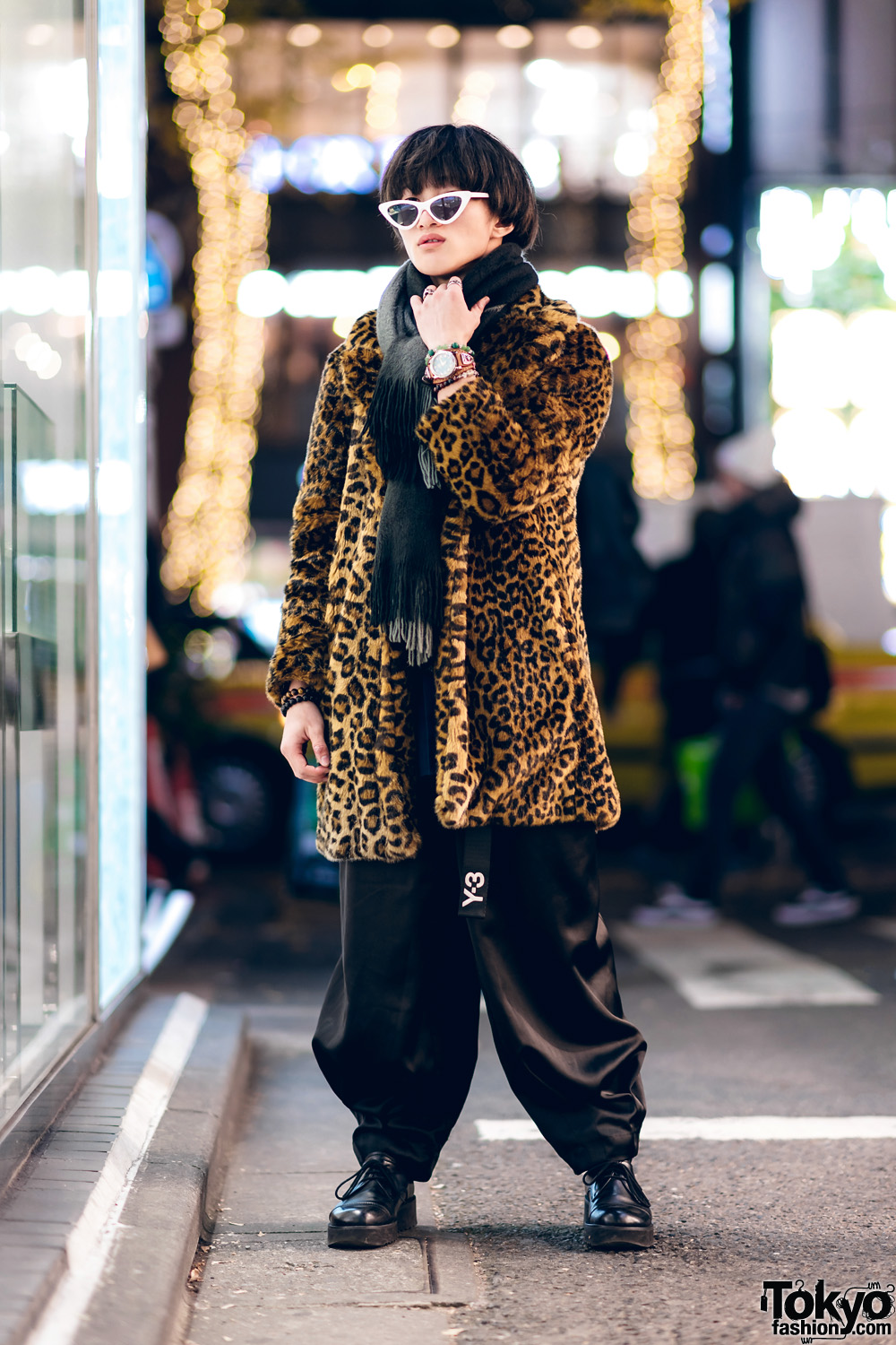 Harajuku Street Style w/ Blunt Bob, Zara TRF Leopard Coat, Uniqlo, Hare Parachute Pants, Whoop-De-Doo & Saad