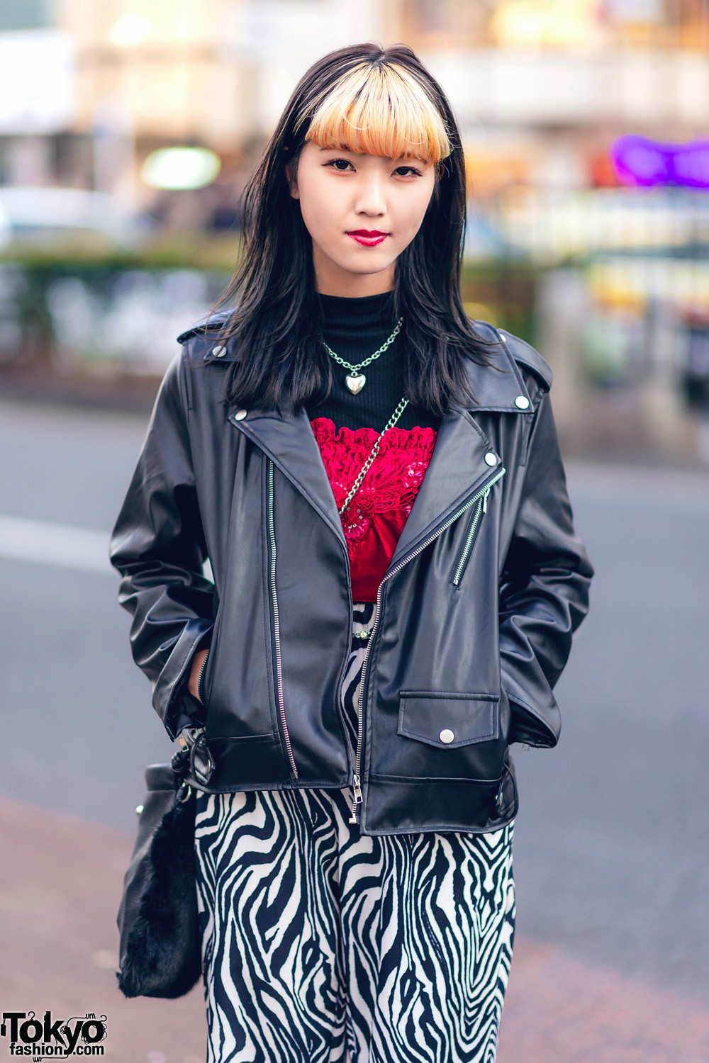 Tokyo Streetwear Style w/ Two-Tone Hair, Mixxmix Motorcycle Jacket 