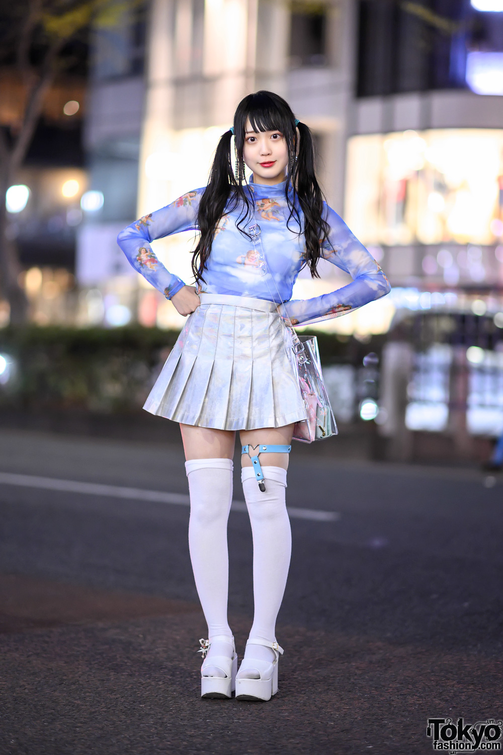 Harajuku Idol in Twintails, Romantic Standard Top, Spinns Pleated Skirt & WEGO Platforms