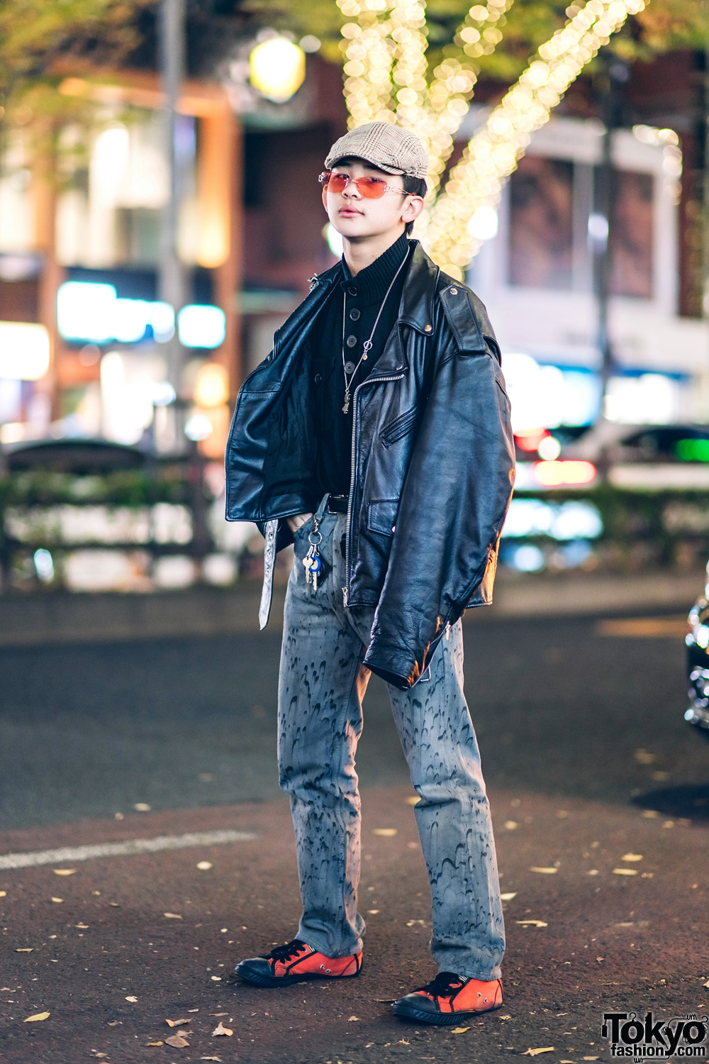 Harajuku Teen Street Style w/ Newsboy Cap, Motorcycle Jacket 