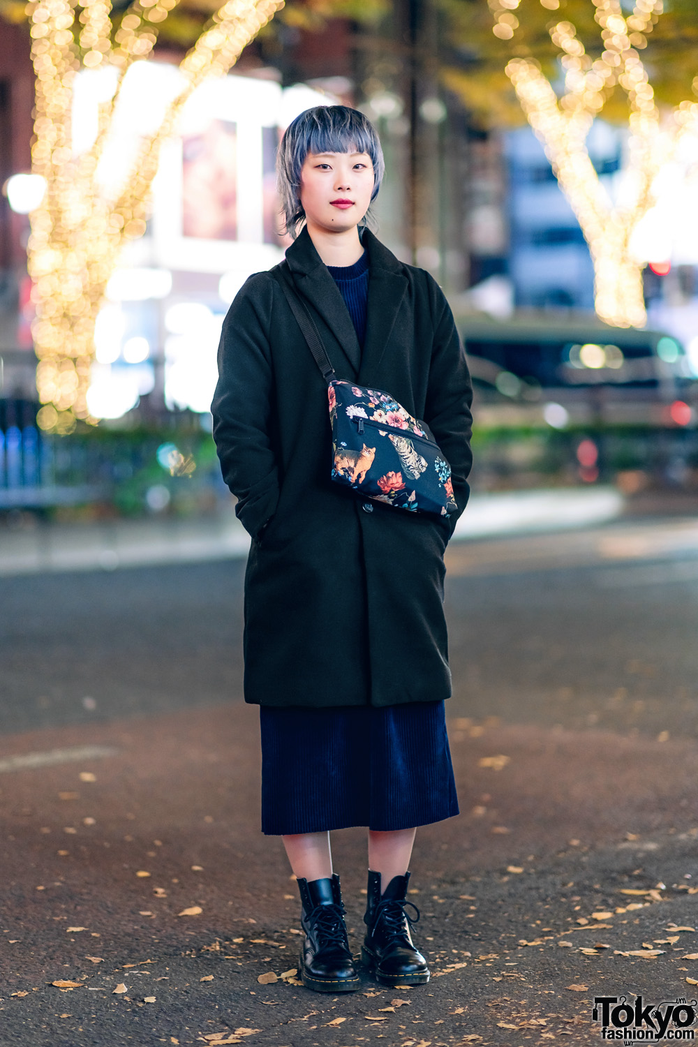 Tokyo Monochrome Fashion w/ &ellecy Floral Bag & Dr. Martens Boots