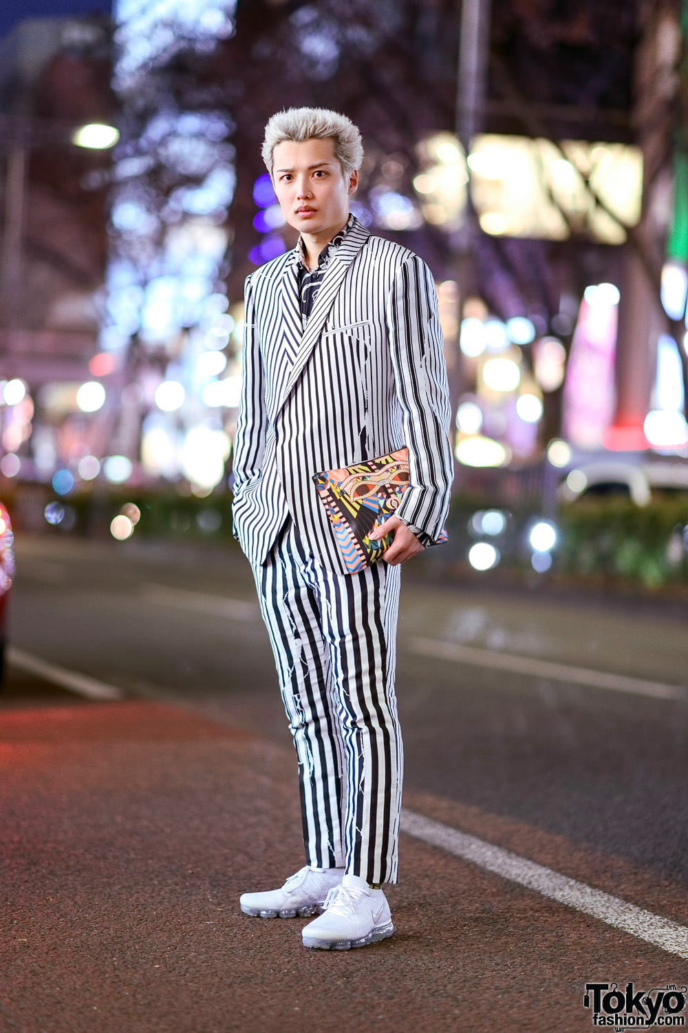 Monochrome Japanese Street Style w/ Haider Ackermann Striped Suit 