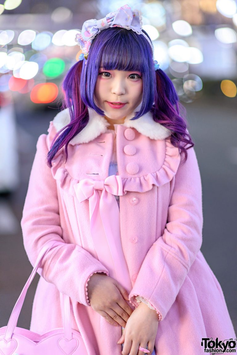 Kawaii Japanese Street Style In Harajuku W Twin Purple Tails Angelic Pretty Ribbon Coat 4060