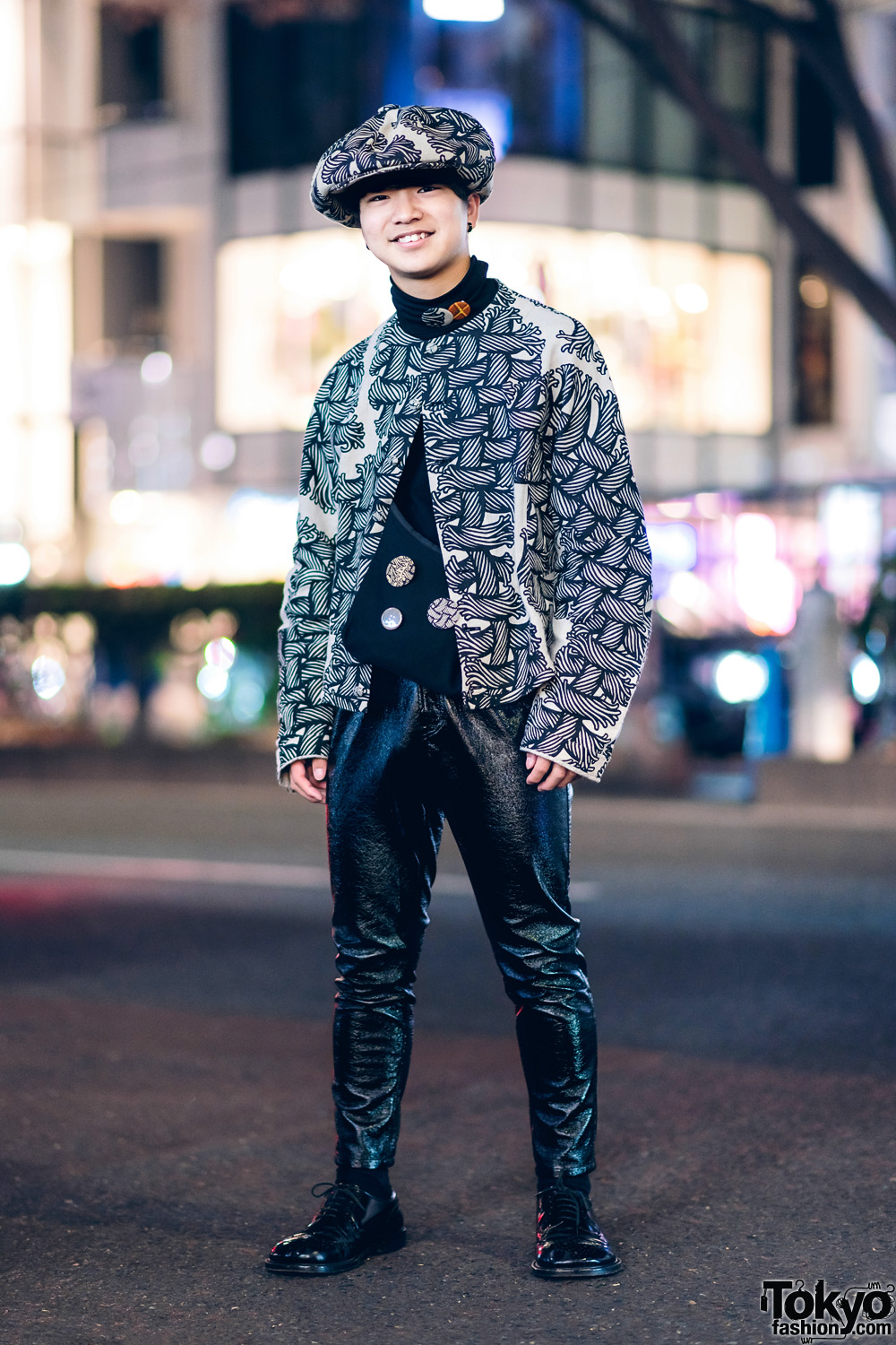 Christopher Nemeth Harajuku Street Style w/ Rope Print Jacket, Beret &  Vintage Patent Pants – Tokyo Fashion