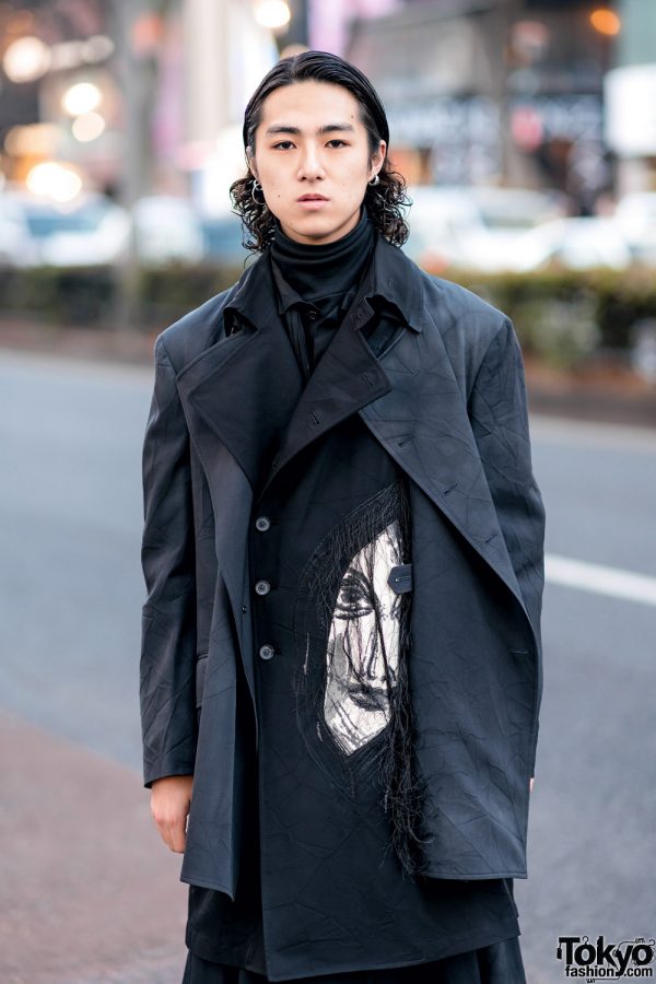 All Black Yohji Yamamoto Streetwear in Harajuku w/ Curly Hair Tips ...