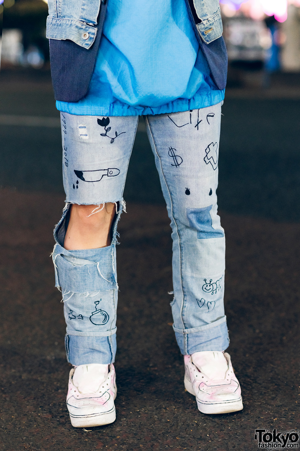 Tokyo Street Style w/ Denim Vest, Hoodie Sweater, Cutout Jeans ...