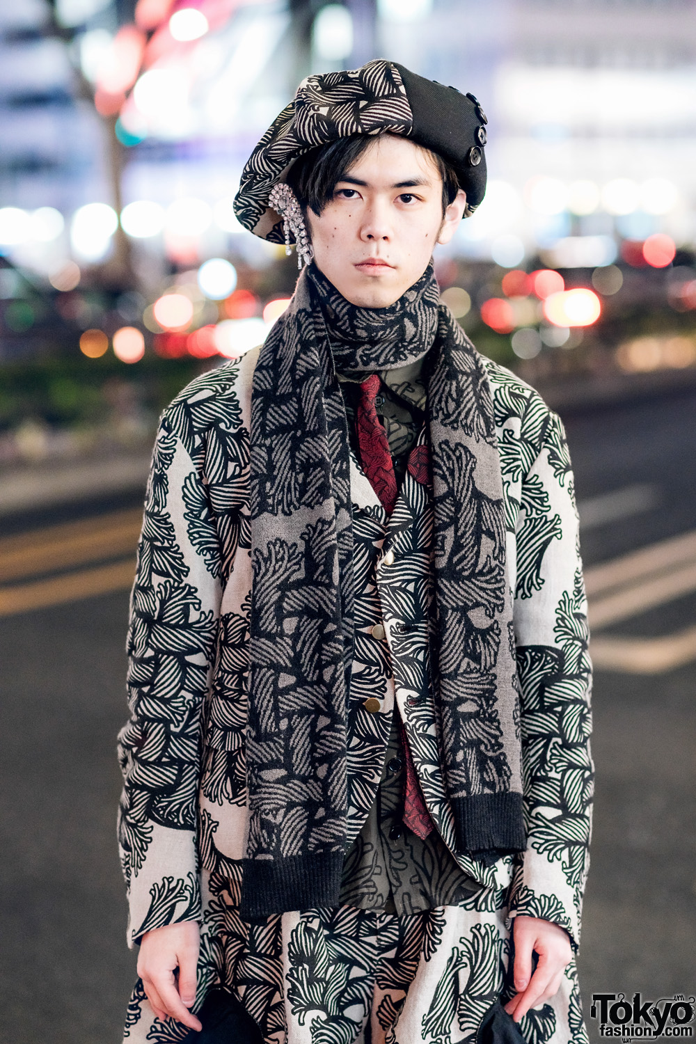 Christopher Nemeth Harajuku Street Style w/ Rope Print Jacket, Beret &  Vintage Patent Pants