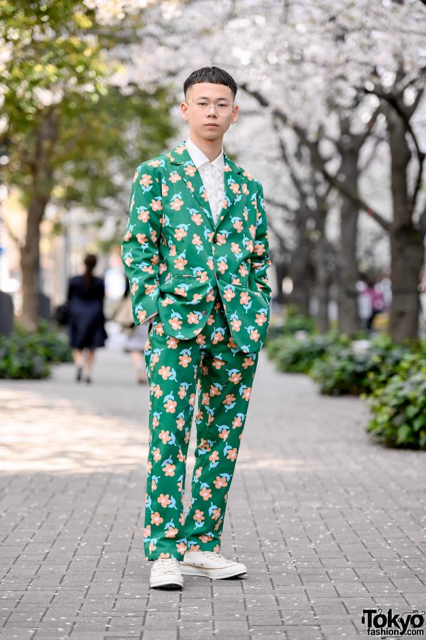 Bunka Fashion College Student Wearing Golf Wang Suit & Golf Wang Sneakers in Tokyo