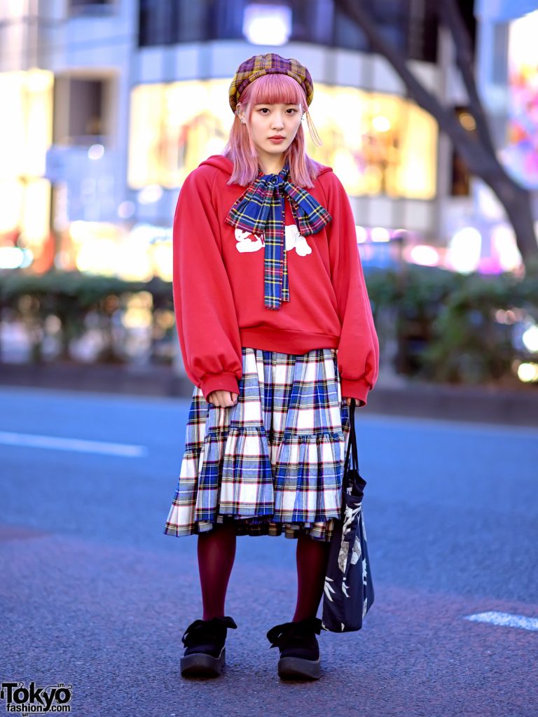 HEIHEI Harajuku Style w/ Skeleton Rabbit Sweatshirt, Plaid Bow, Plaid ...