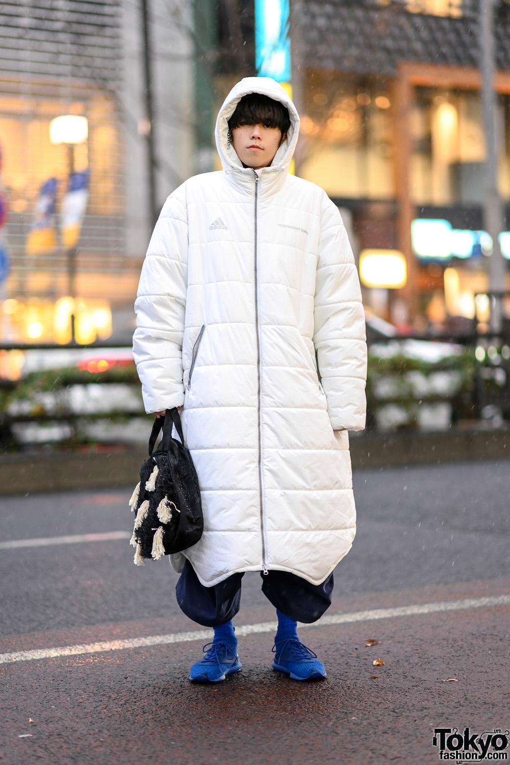 Harajuku Street Style w/ Gosha Rubchinskiy x Adidas Hooded Puffer Coat, Christopher Nemeth Fringe Bag, Maison Margiela & Reebok Sneakers