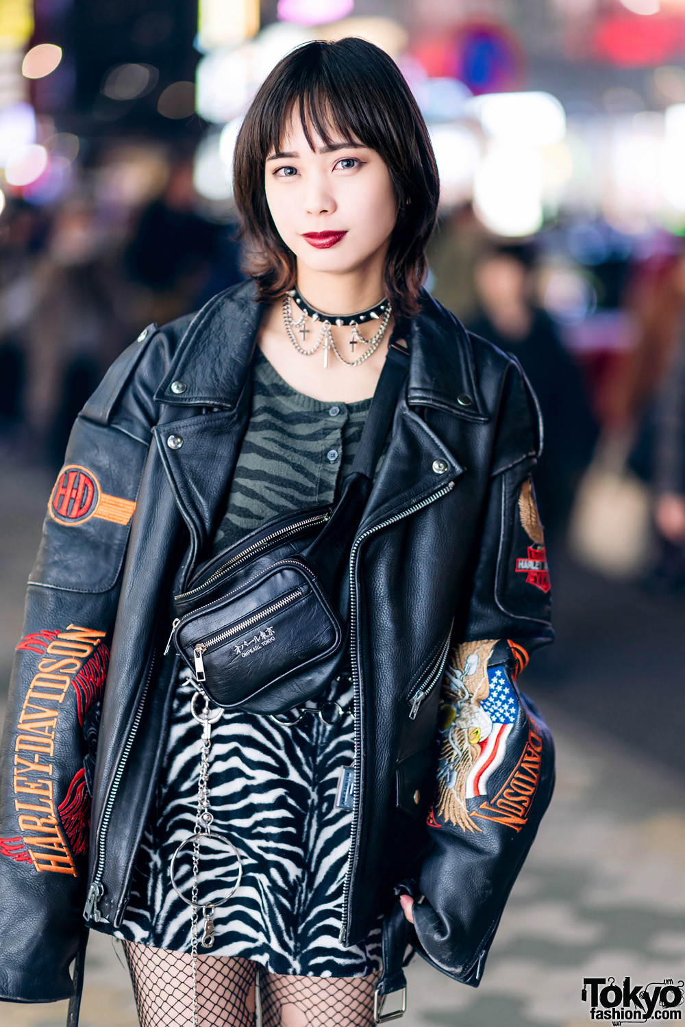 Harajuku Street Style w/ Harley Davidson Leather Jacket, Bubbles Zebra ...