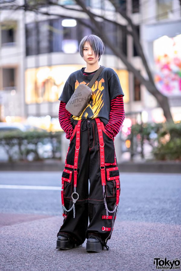 Harajuku Girl w/ Pastel Hair, Striped Shirt, Tripp Pants, LV Crossbody Bag & Demonia Platforms