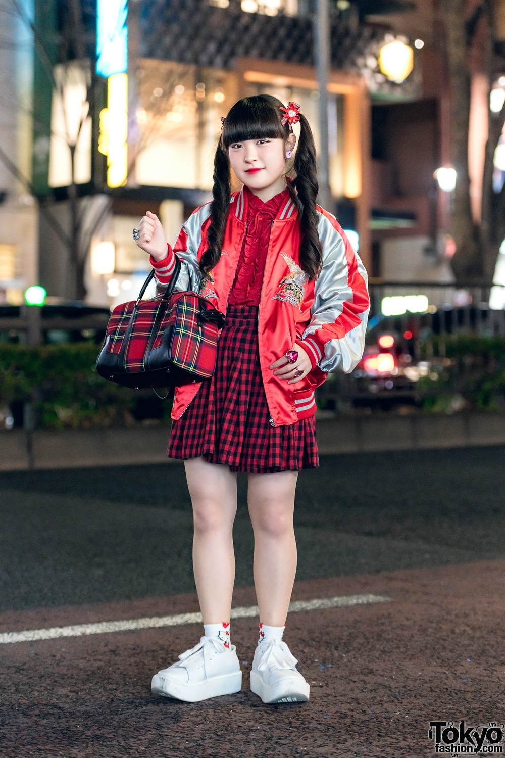 Red Plaid Tokyo Streetwear Style w/ Koenji, New York Joe Exchange, Tokyo Bopper, 6%DOKIDOKI & Kiki2