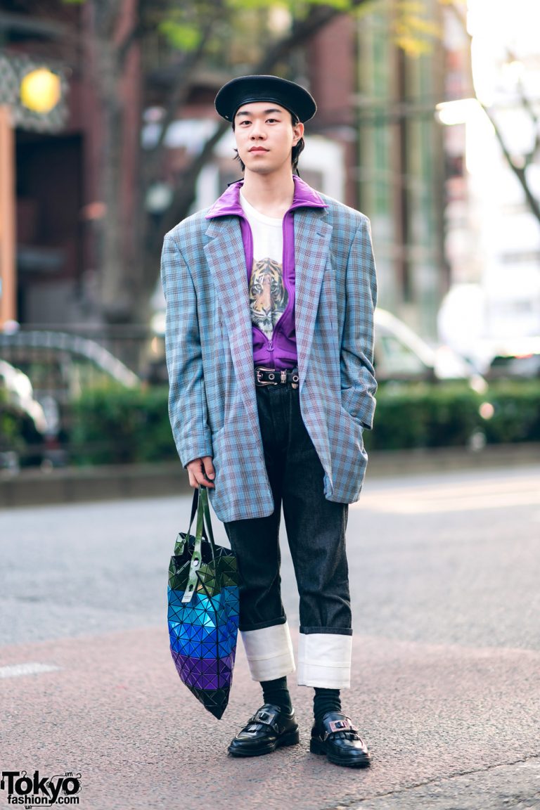 Harajuku Street Style w/ Beret, Gianni Versace Houndstooth Blazer ...