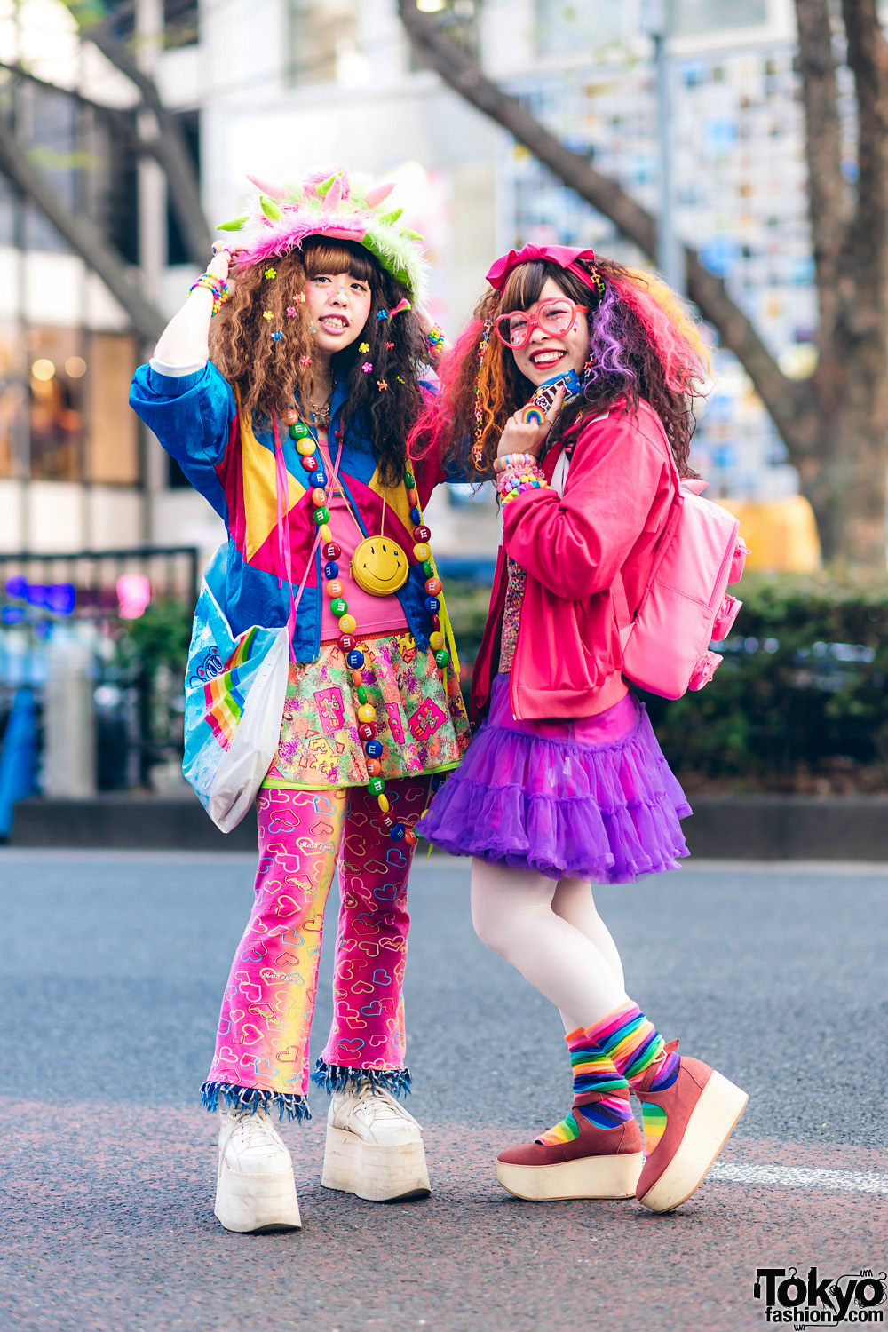 Kawaii Harajuku Hadeko Street Styles w/ Fuzzy Monster Hat, Heart Glasses, M&Ms Necklace, Lego Backpack, Panama Boy, Angel Blue, Buffalo & Tokyo Bopper