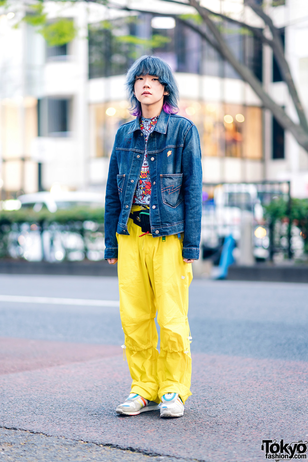 jean jacket with adidas pants