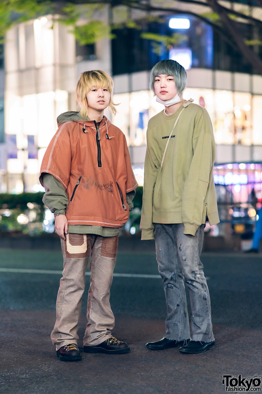 Harajuku Vintage Streetwear Styles w/ Colored Hair, Orange Hoodie & Number Nine Sweater