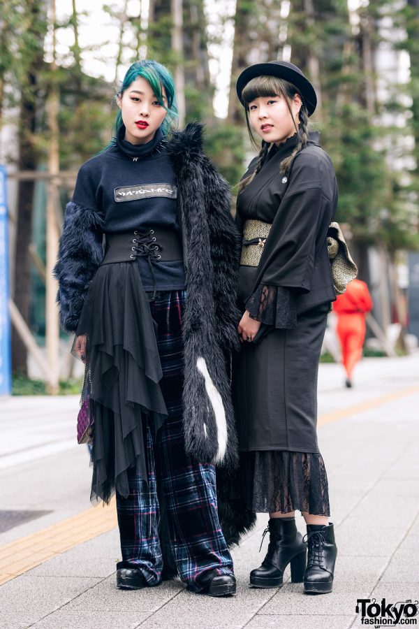 Vantan Students in Aqua Hair, Faux Fur Coat, Kimono Dress, MYOB, Zara, Dior, H&M, (ME) Harajuku & Anna Sui Quilted Bag