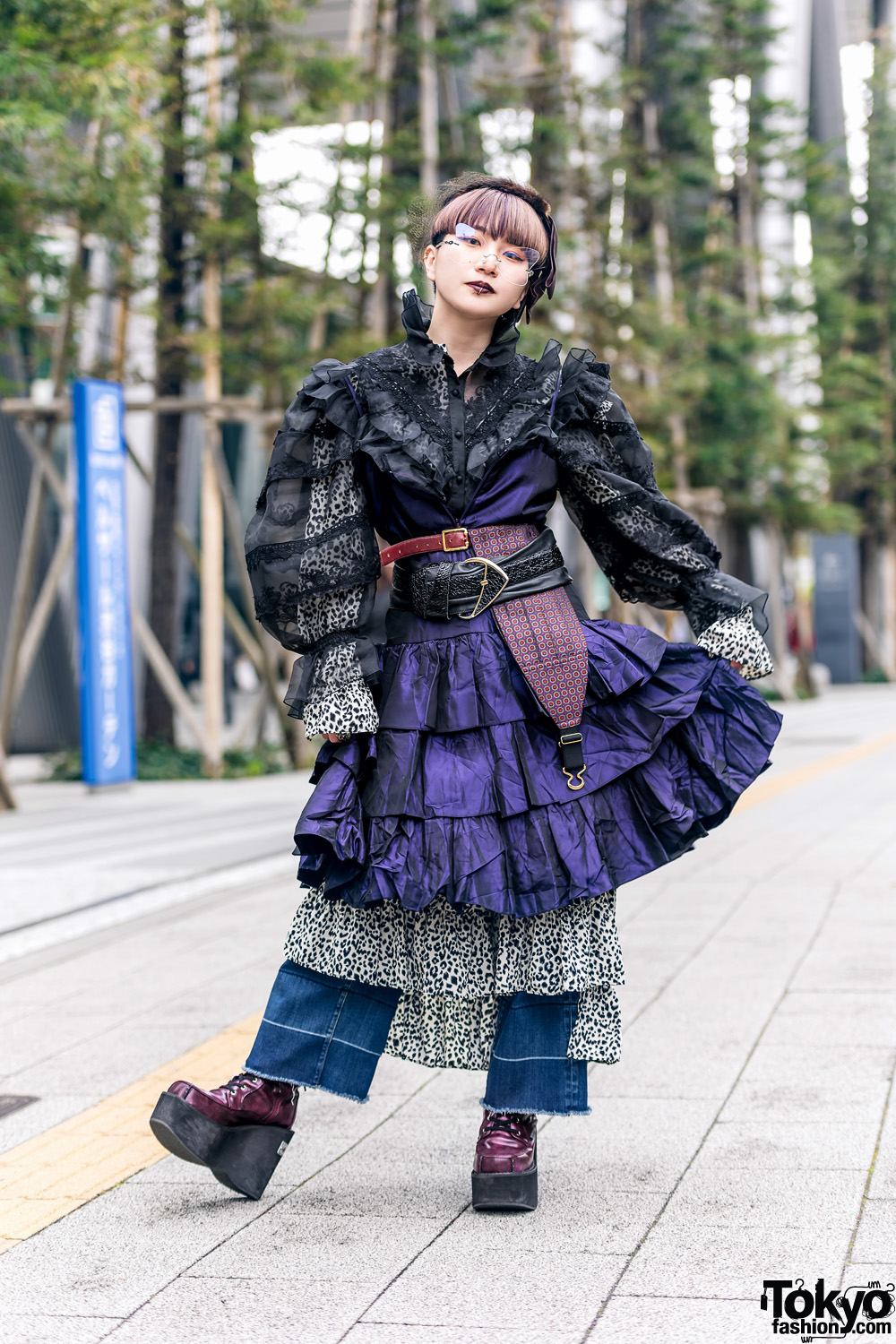 Layered Ruffles Tokyo Street Fashion w/ Birdcage Veil, Sheer Blouse ...