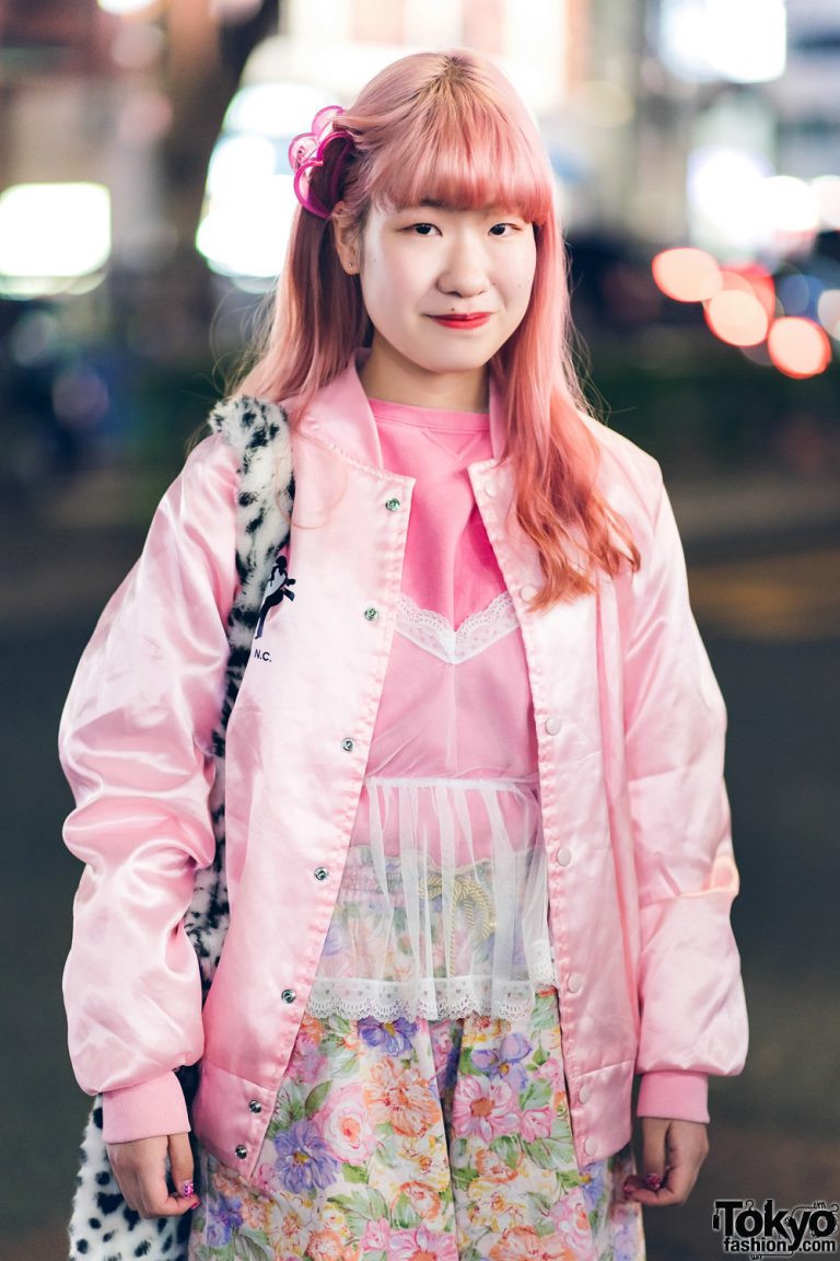 Japanese Twins In Harajuku W Pink Hair Satin Varsity Jacket Floral Shorts Fila Lovers Rock 