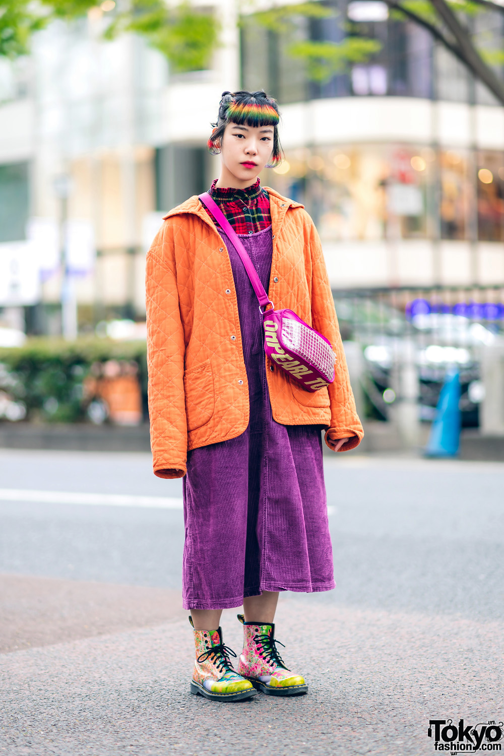 Rainbow Bangs Shaved Hairstyle & Colorful Harajuku Street Style w/ Funktique Tokyo Vintage, Oh Pearl & Dr. Martens