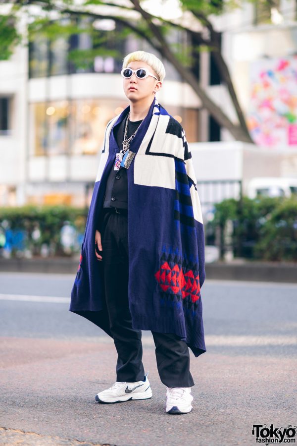 Harajuku Street Style w/ Blunt Bob, Vaquera NYC Keychain Necklaces, Sacai Wool Cape & Nike x Martine Rose