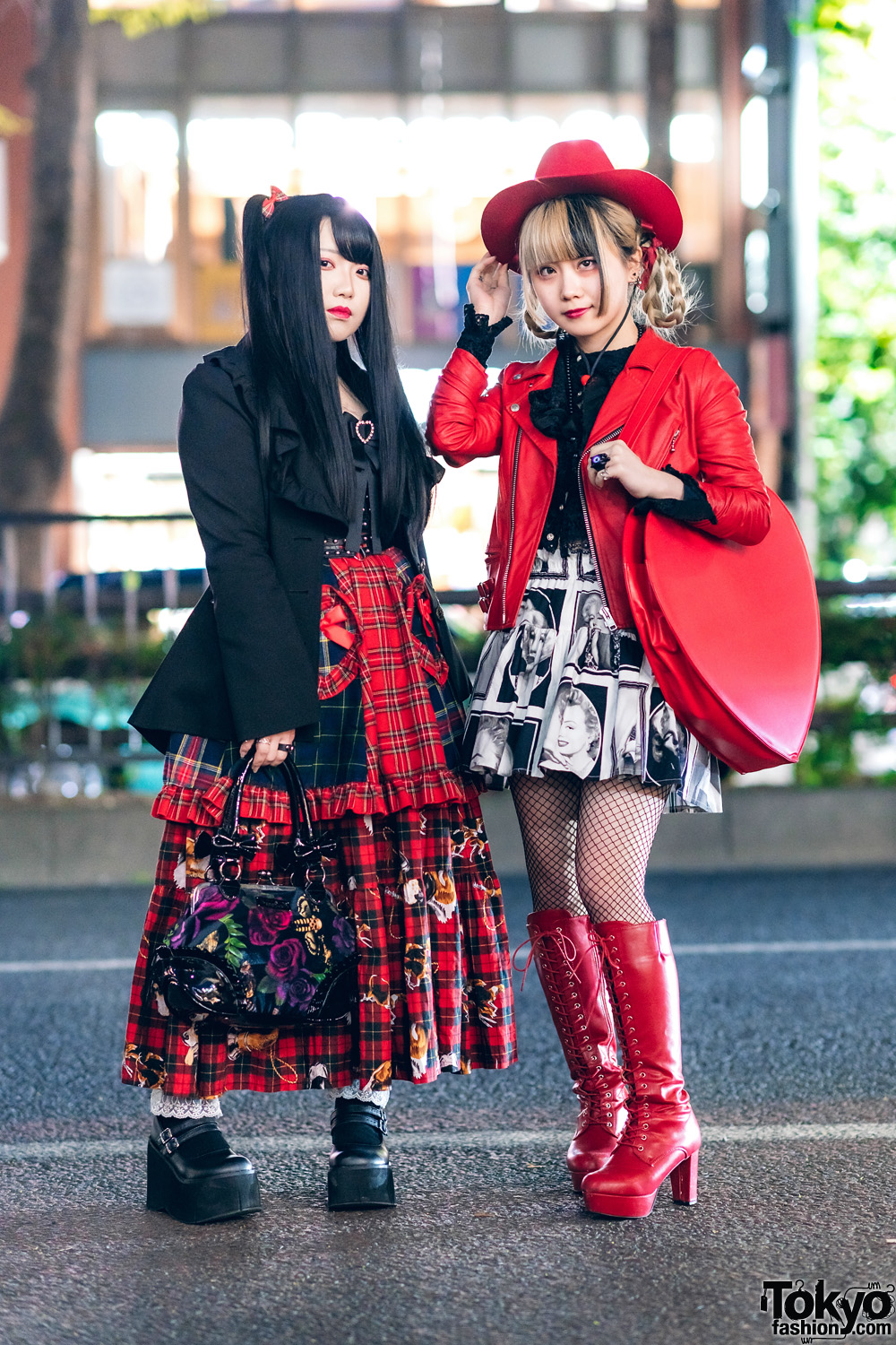 Harajuku Girls Street Styles w/ Red Cowboy Hat, Miho Matsuda, Marilyn Monroe Skirt, Demonia, Killstar, HellcatPunks, Kera & Yosuke Boots