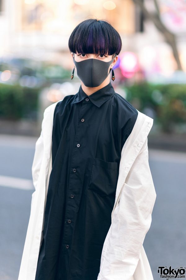 Monochrome Menswear Harajuku Style w/ Mask, Y-3 Long Shirts, Notch ...