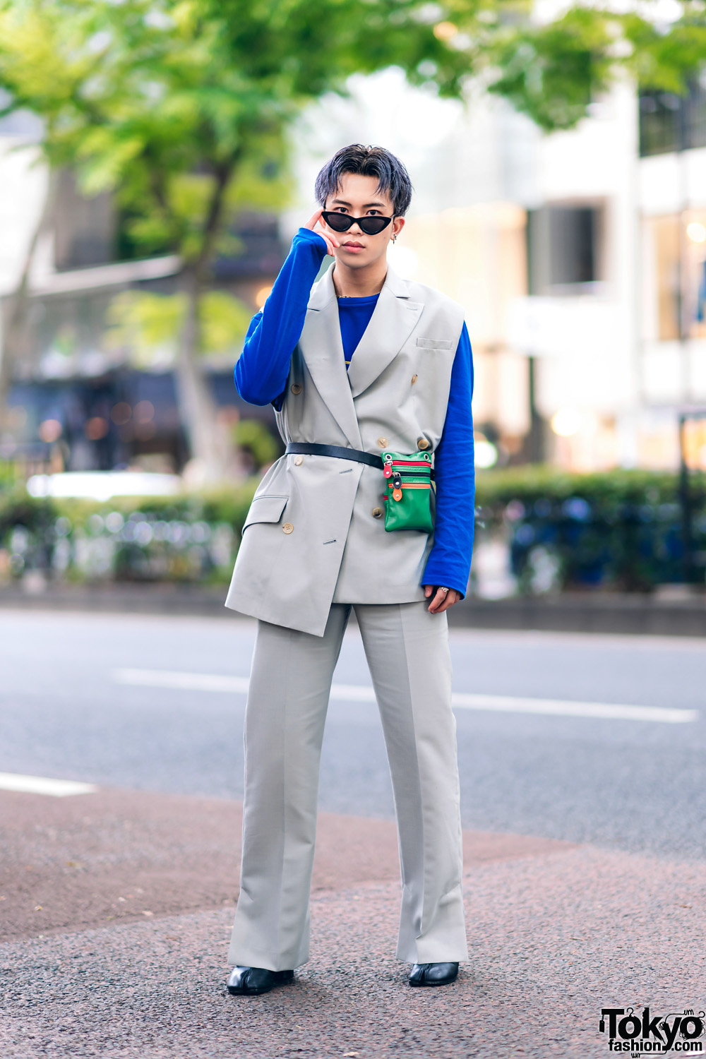 Harajuku Menswear Street Fashion w/ Grey Hair, Irene Japan Sleeveless Suit, Mihara Yasuhiro, Hermes & Margiela Tabi Boots