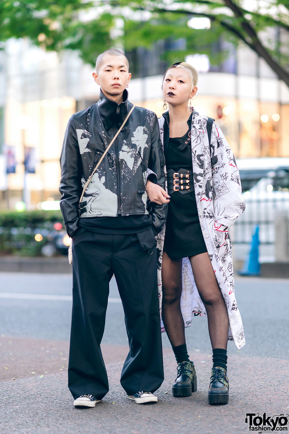 Harajuku Duo in Monochrome Streetwear & Shaved Heads, Black Lipstick, Undercover, Kobinai,, Oh Pearl & Yosuke