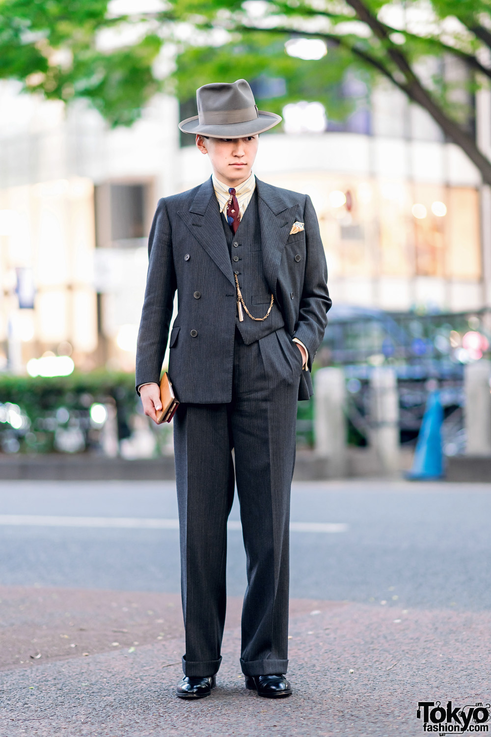 Dapper Tokyo Street Fashion w/ Vintage 1940’s Stetson Hat, Pocket