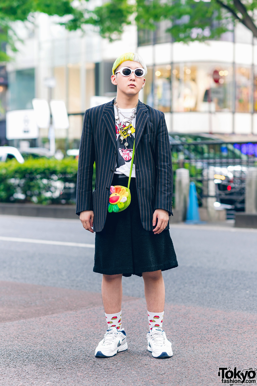 Tokyo Style w/ Two-Tone Hair, Paul Smith, Jun Inagawa x BiSH, Comme des Garcons, Murakami Flower Bag, Vaquera Whistle Necklace & Nike x Martine Rose Sneakers