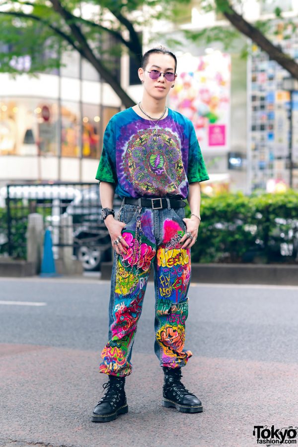 Colorful Harajuku Streetwear w/ Grateful Dead Shirt, Hand Painted ...