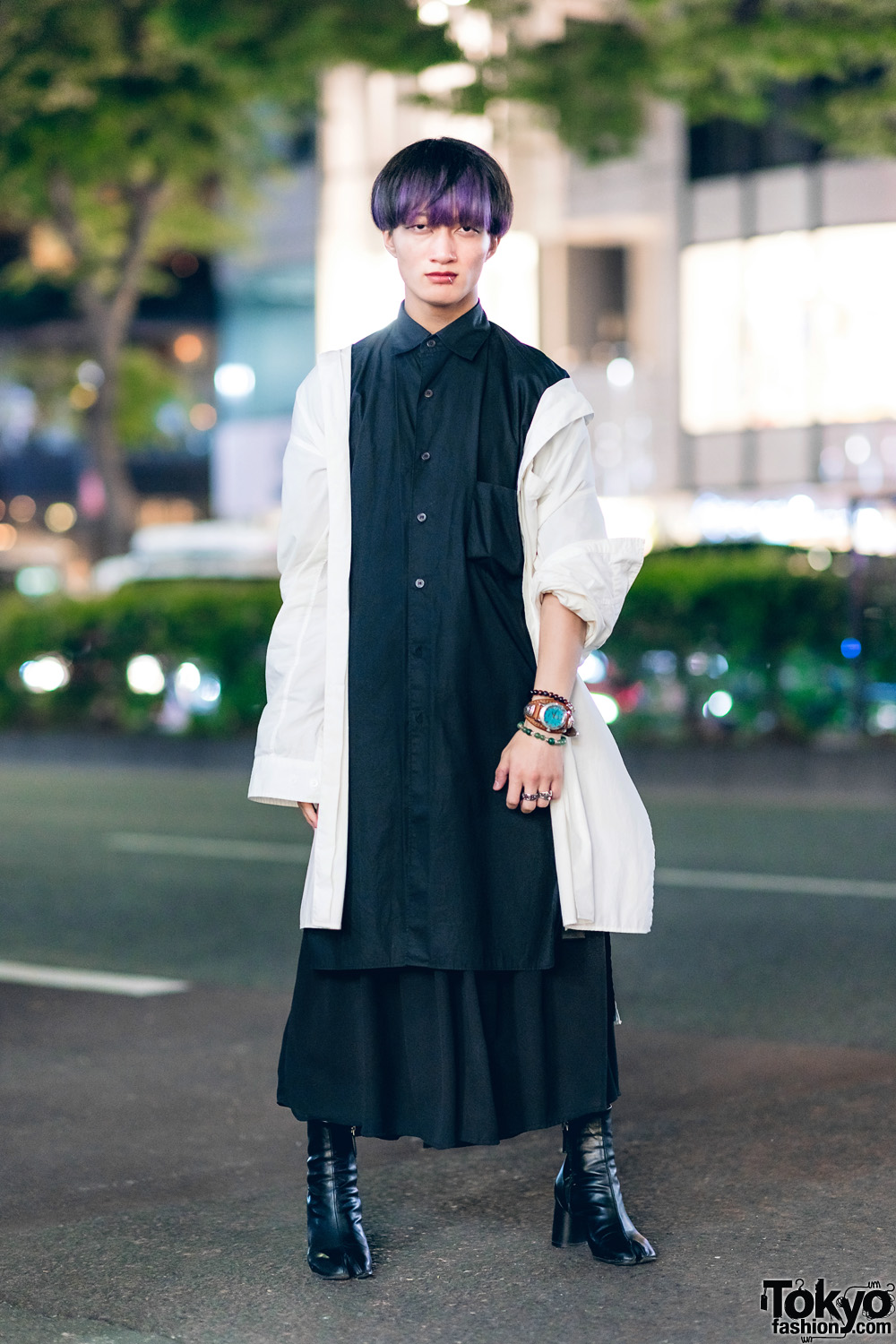 Monochrome Street Style w/Y-3 Layered Shirts, Ingni Long Skirt