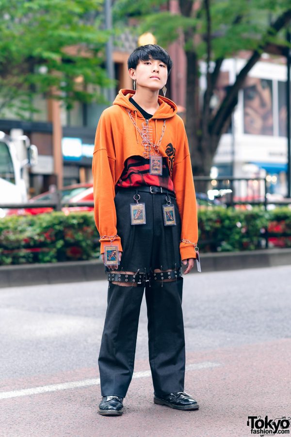 Remake Japanese Street Style in Harajuku w/ Yu-Gi-Oh! Trading Cards, Cropped Hoodie, Cutout Pants & Dr. Martens