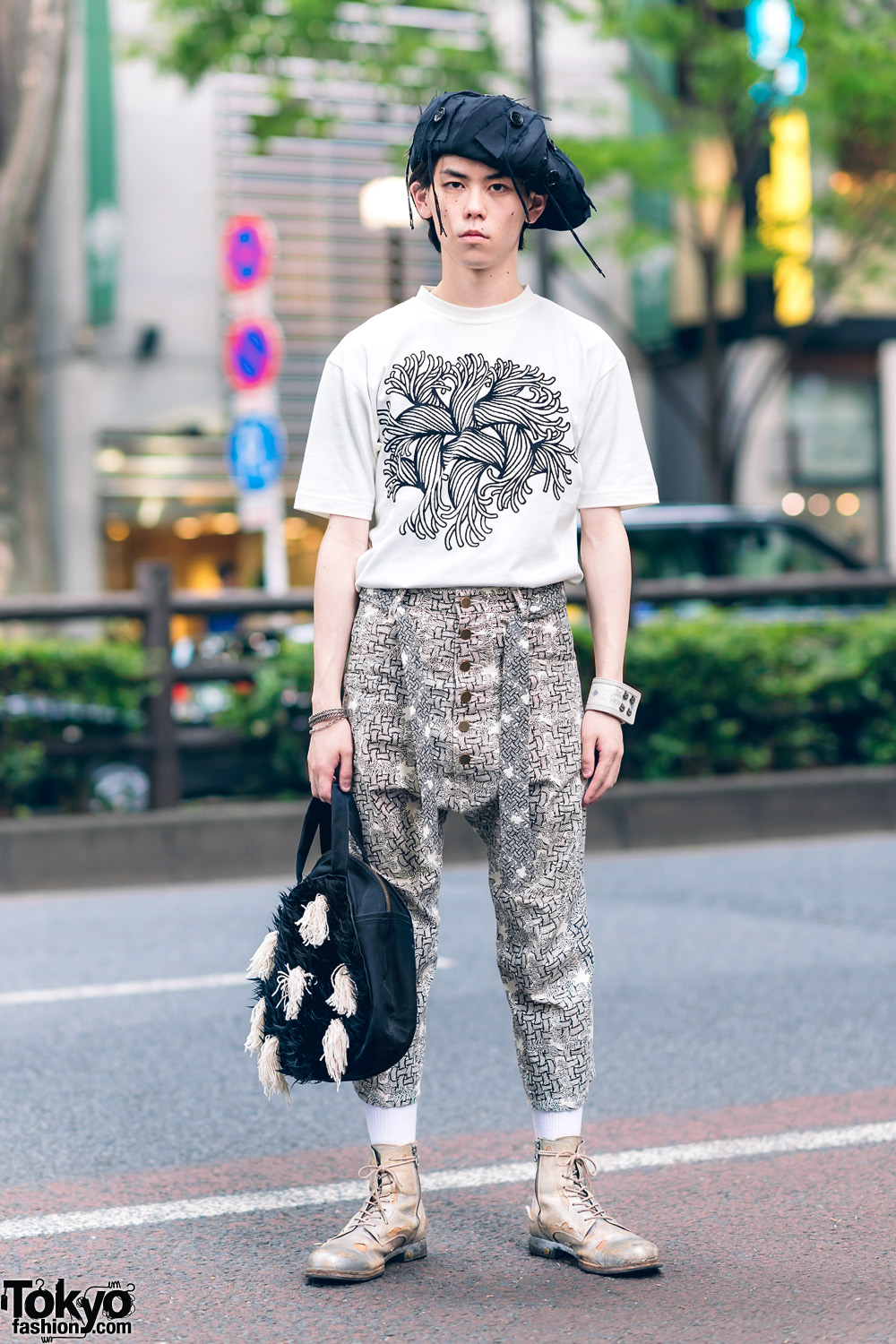 Tokyo Fashion on X: 17-year-old Japanese student Daiki on the street in  Harajuku w/ rope print jacket & rope print hat by legendary Tokyo-based  British designer Christopher Nemeth, vintage patent pants, Nemeth